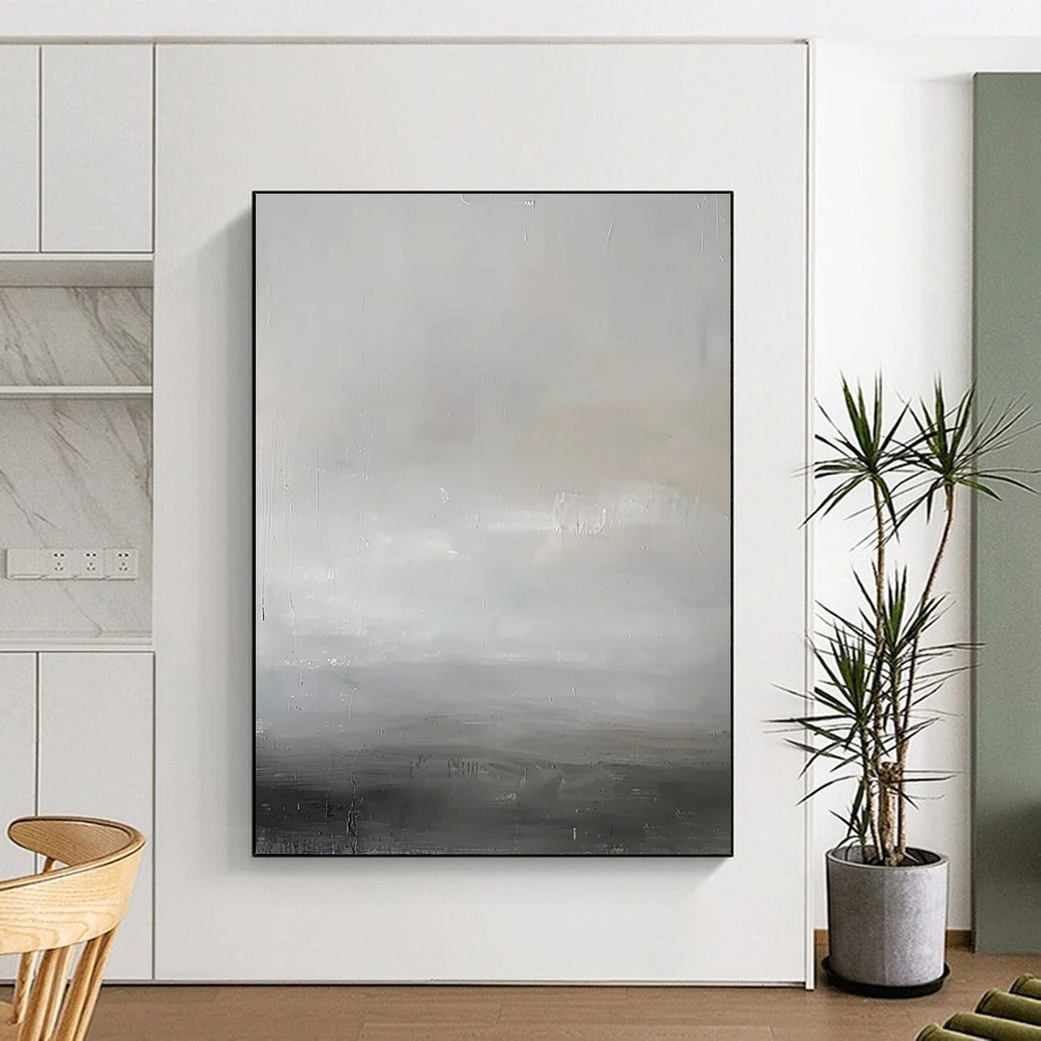 “Gray - White Minimalist Horizon” - Minimalist Abstract Painting On Canvas DTP064