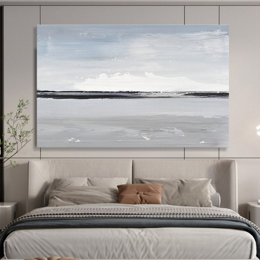 “Gray - White Minimalist Sea” Abstract Acrylic Painting On Canvas DKH437