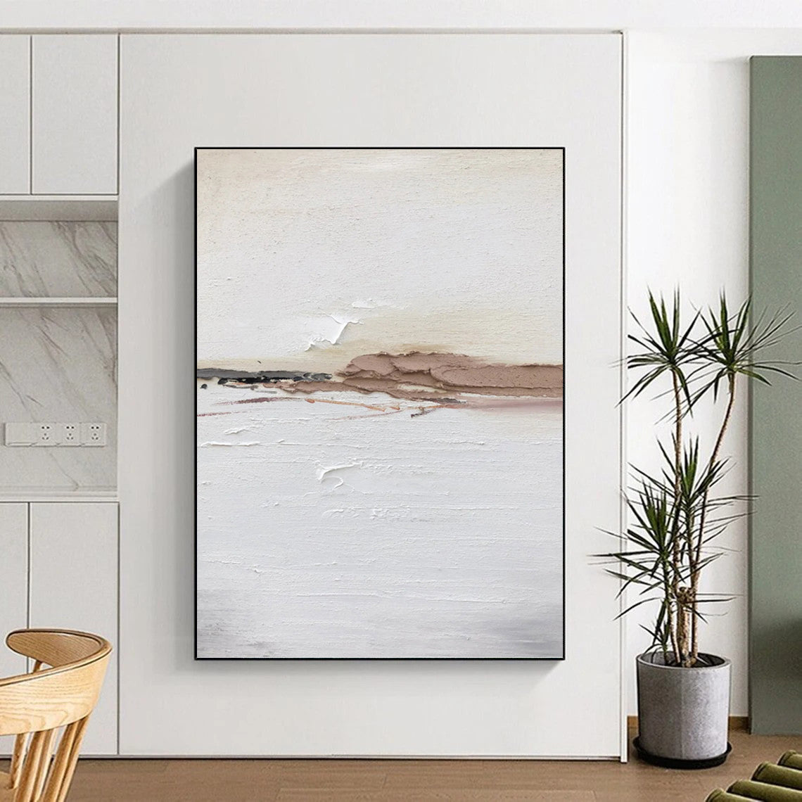 “Neutral Textured Horizon” - Minimalist Landscape - Inspired Painting On Canvas DKH1678