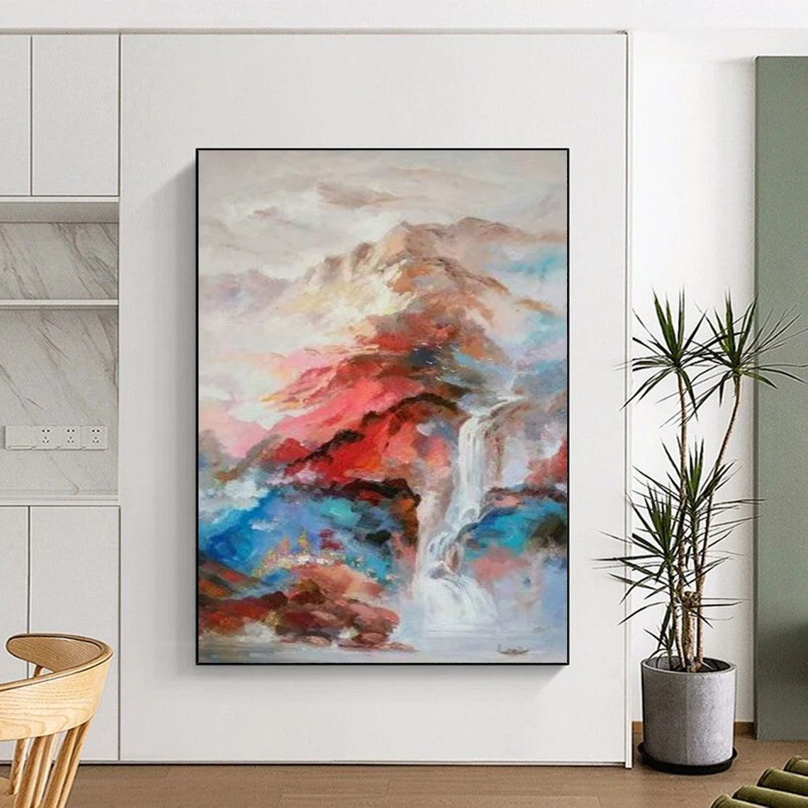 “Colorful Abstract Landscape with Waterfall” - Abstract Painting On Canvas CT2346