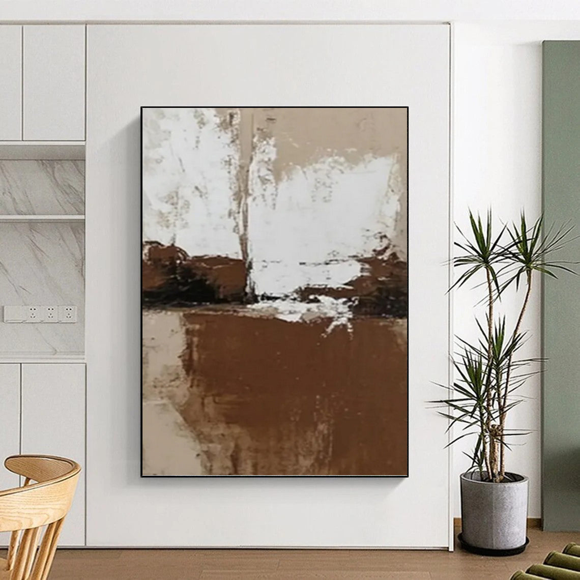 “Brown - White Abstract Simplicity” - Brown & White Minimalist Painting On Canvas DKH0975