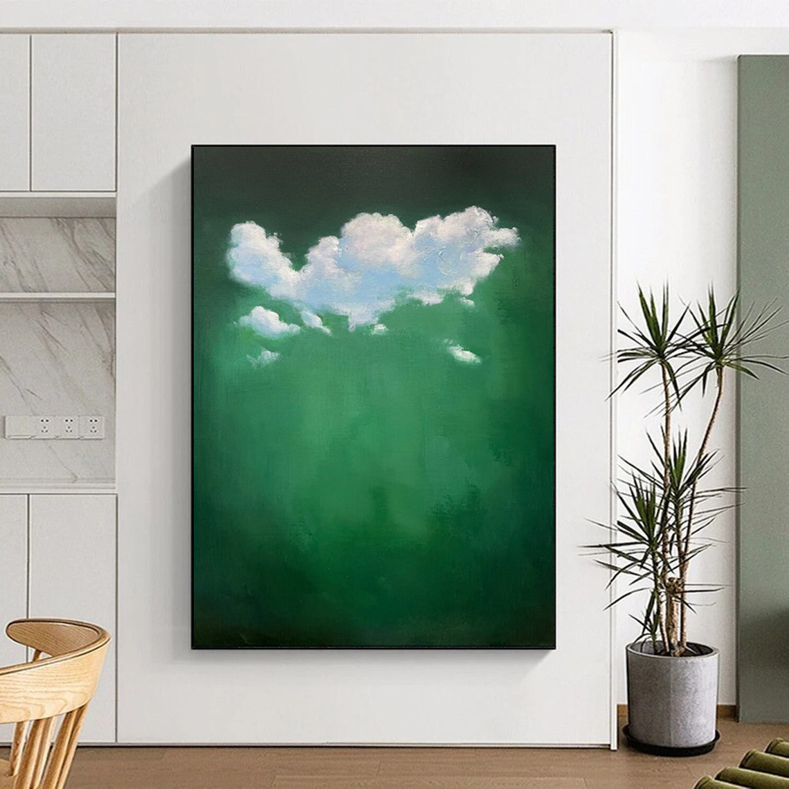 “White Clouds in Green” - Surreal Cloudscape Painting CT1990