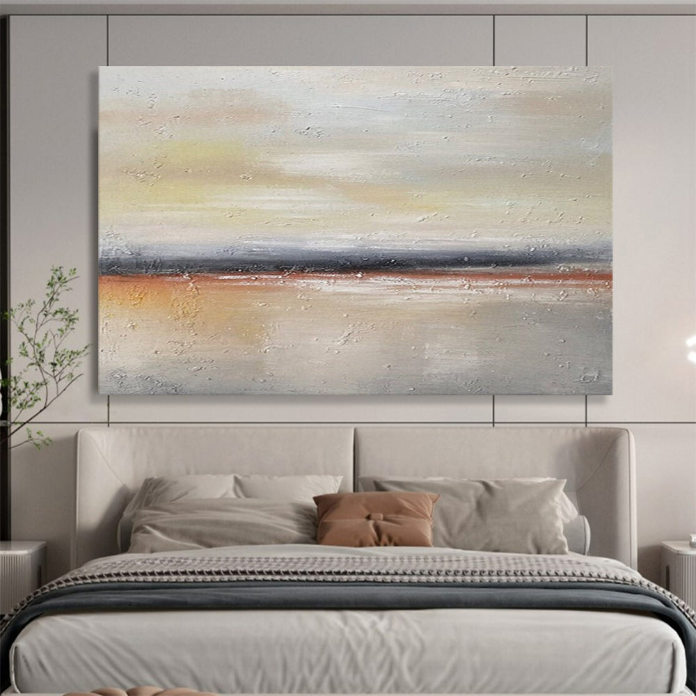 “Gray, Orange, Subtle ‘Dawn Horizon’” - Abstract Landscape Painting On Canvas DLZ019
