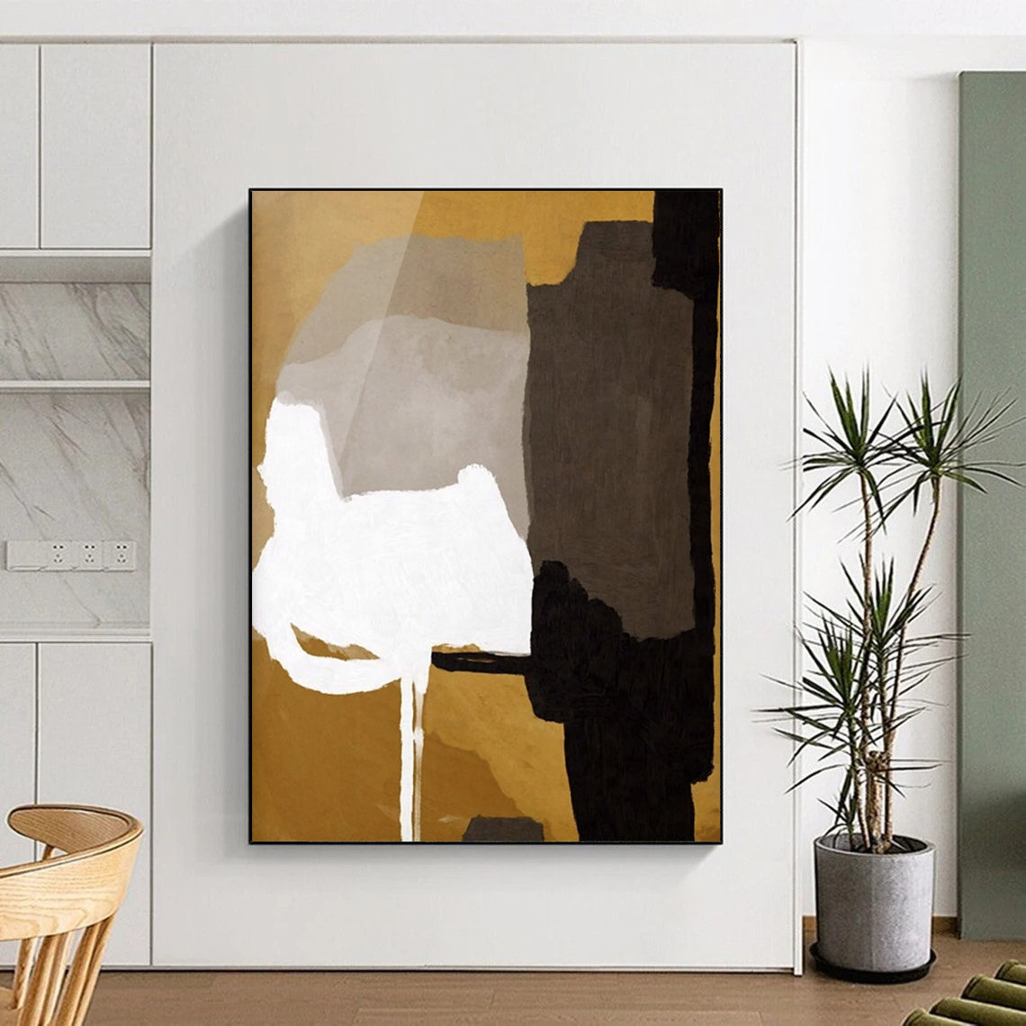 “Geometric Color Blocks” - Gold, Gray, White, Black Abstract Painting On Canvas DTP236