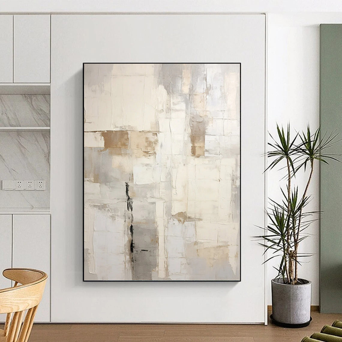 Neutral Grid Abstract - Abstract Geometric Painting On Canvas DKH1255
