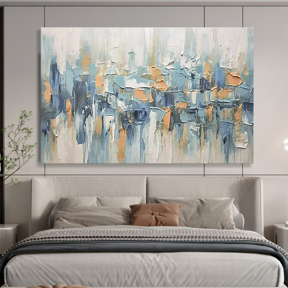 Abstract Blue - Orange Cityscape Painting On Canvas DKH685