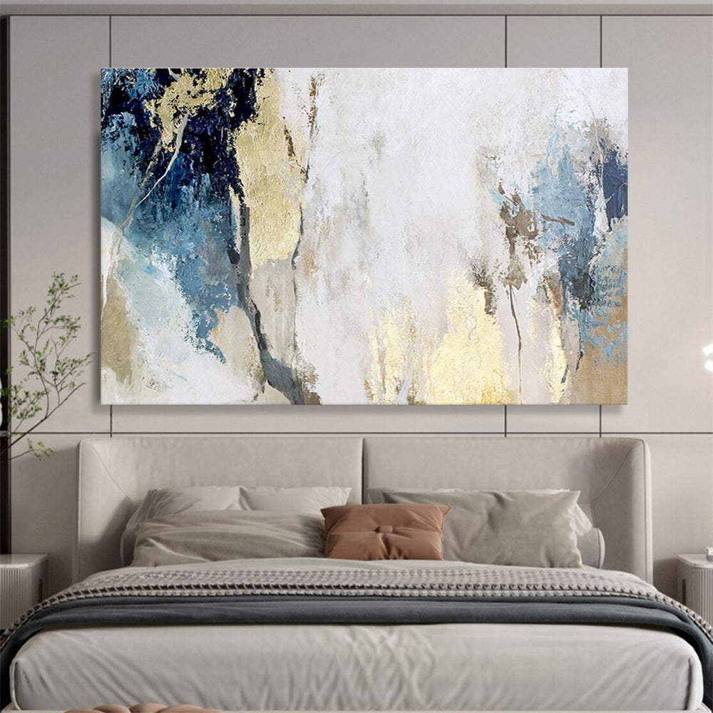 “Blue - Gold Abstract Elegance” Abstract Acrylic Painting On Canvas DKH507