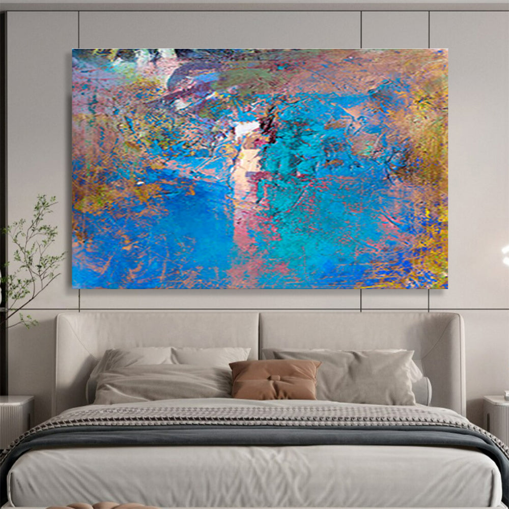 “Blue & Colorful Textured Abstraction” Impasto Abstract Painting On Canvas DKH366