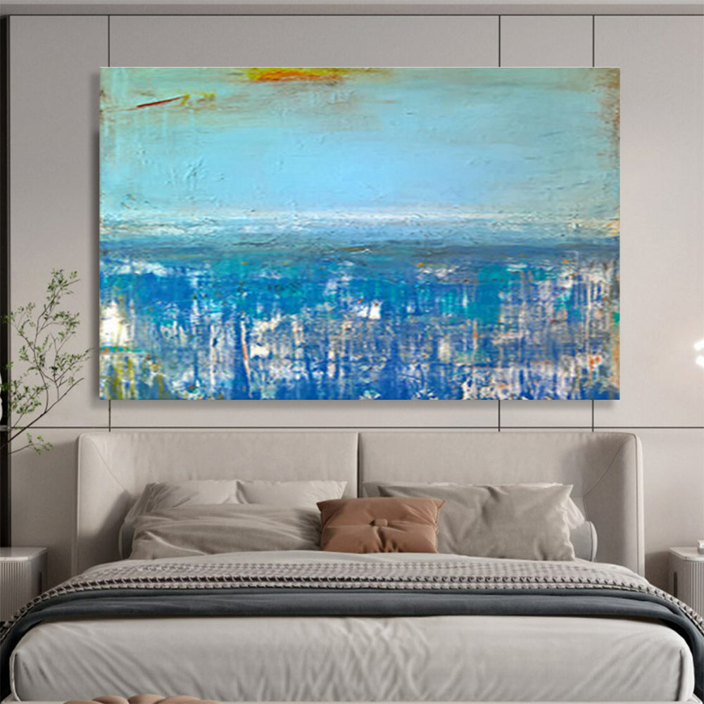 “Blue Abstract Horizon” Abstract Minimalist Painting On Canvas DKH389