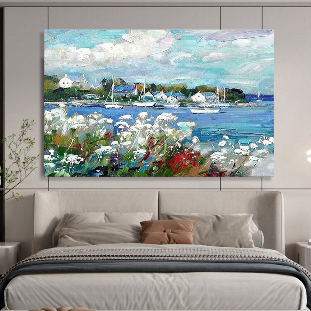 “Colorful Harbor Scene” Impressionist Oil Painting On Canvas DKH450