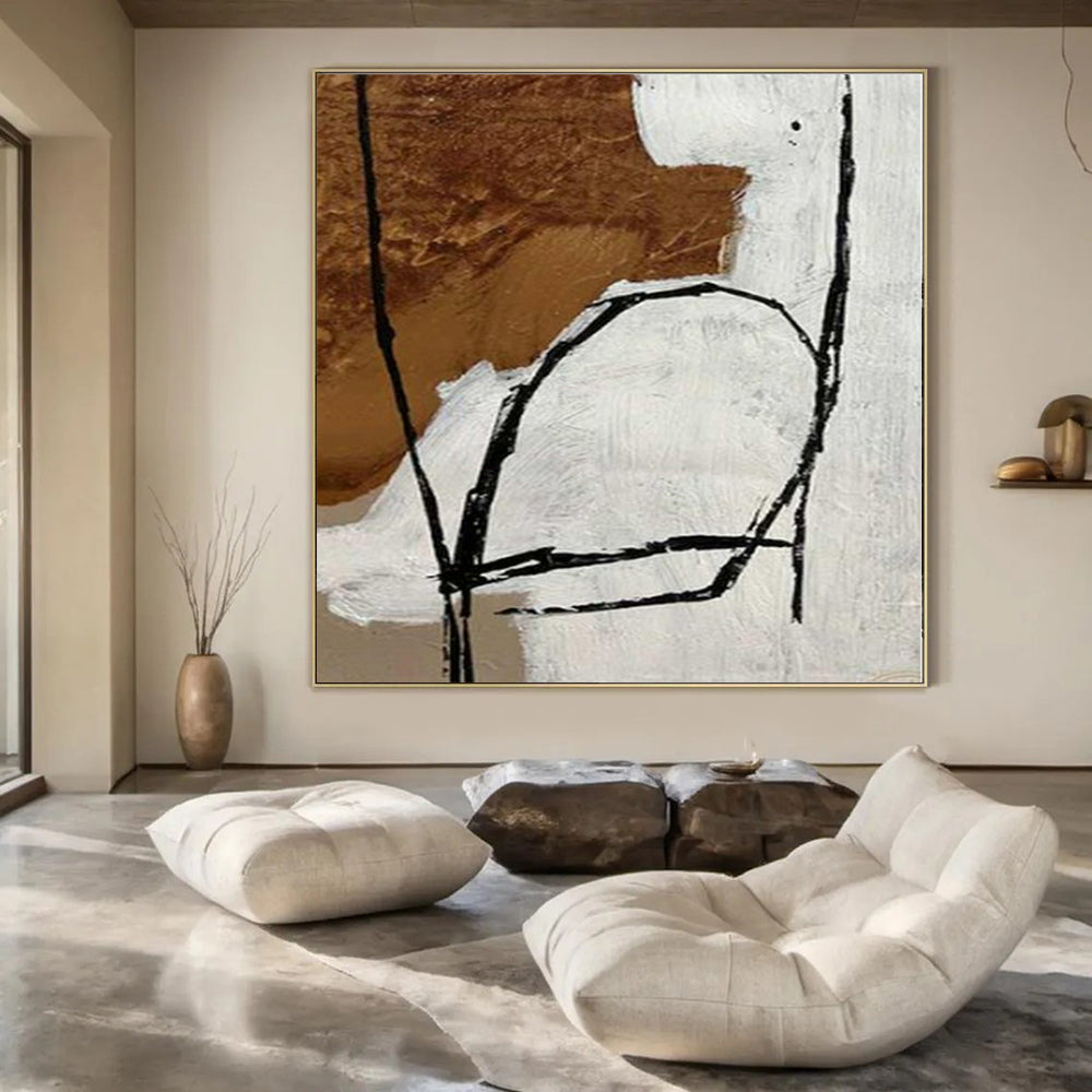 “Brown, Black, White Linear Abstract” – Linear Abstract Painting CT1127