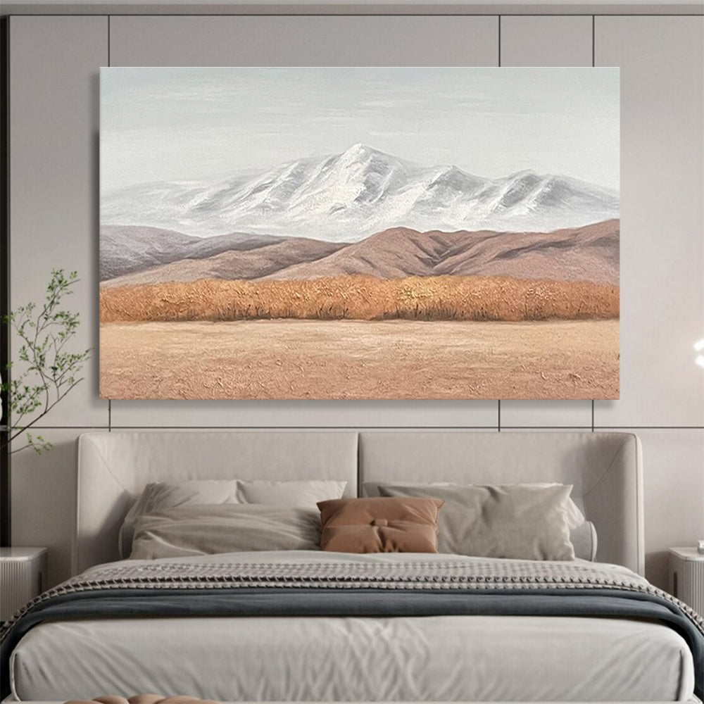Snowy Mountain Landscape - Gray, White & Brown Landscape Painting On Canvas DKH890