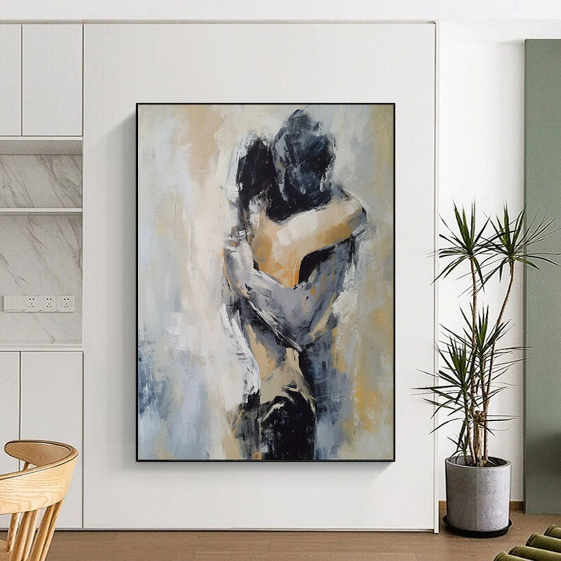 Neutral Hues, Embracing Figures - "Eternal Embrace" - Abstract Figurative Painting CT1831
