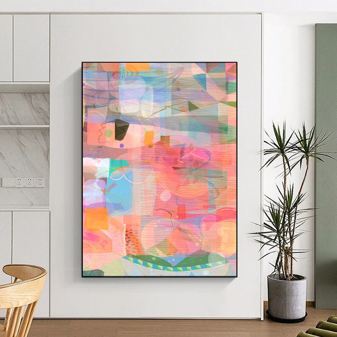 Colorful Collage Shapes, Light Hues - "Sunny Patchwork" - Mixed - media Abstract Art CT1862