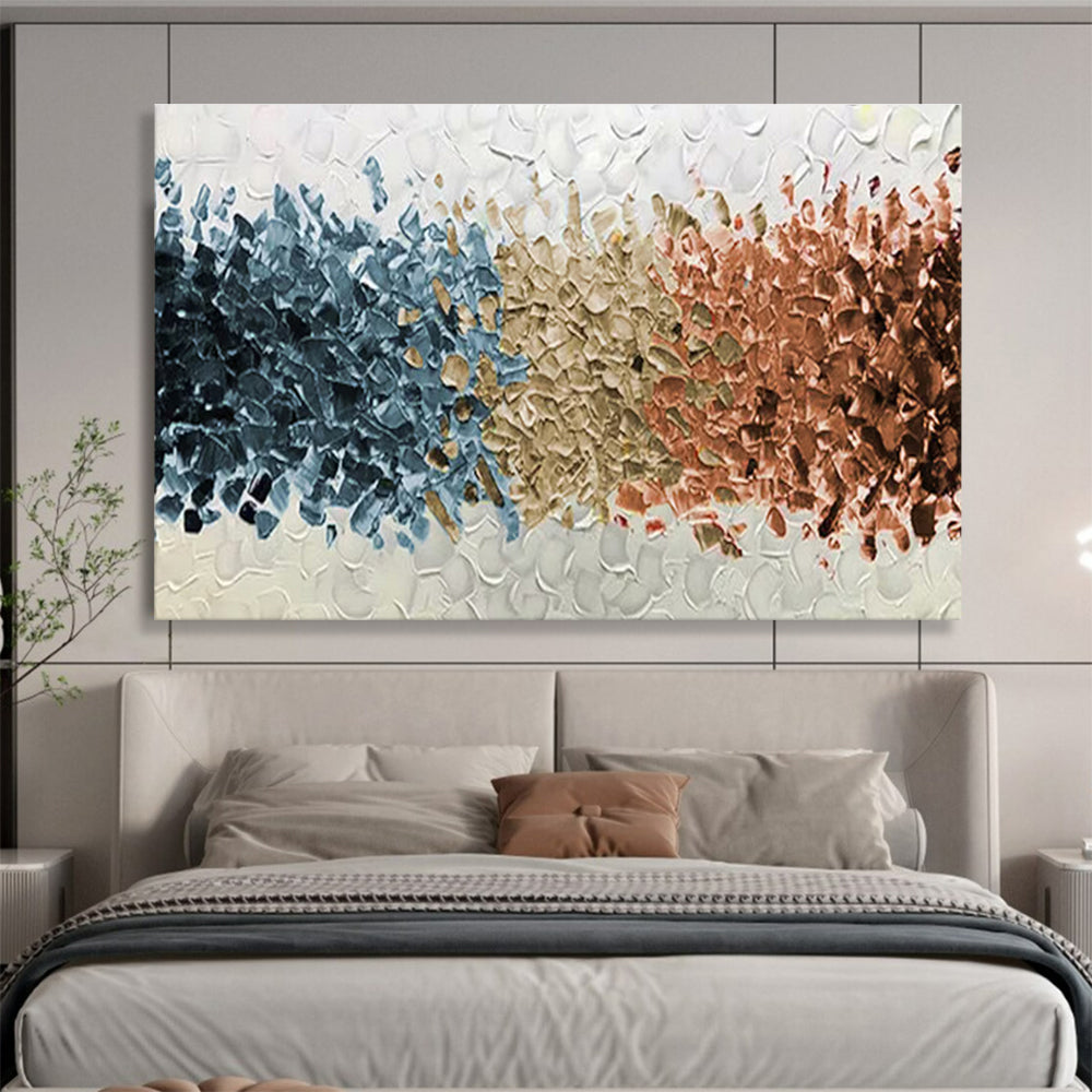 “Color Block Harmony” - Blue, Brown, Beige Textured Abstract Painting On Canvas DKH691