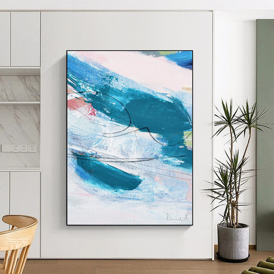 “Blue - Pink Abstract Strokes” - Abstract Expressionist Painting On Canvas DTP151