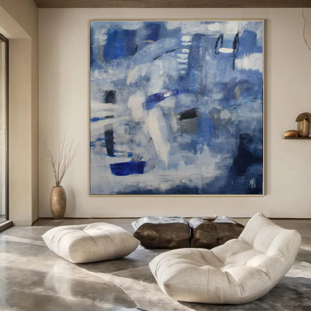 Blue - Grey Abstract Layers - Abstract Layered Acrylic Painting CT1419