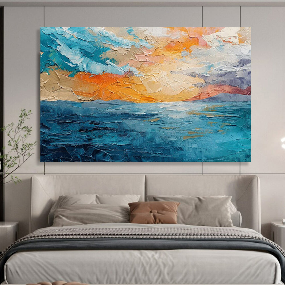 “Textured Seaside Sunset” Impasto Oil Painting On Canvas DKH503