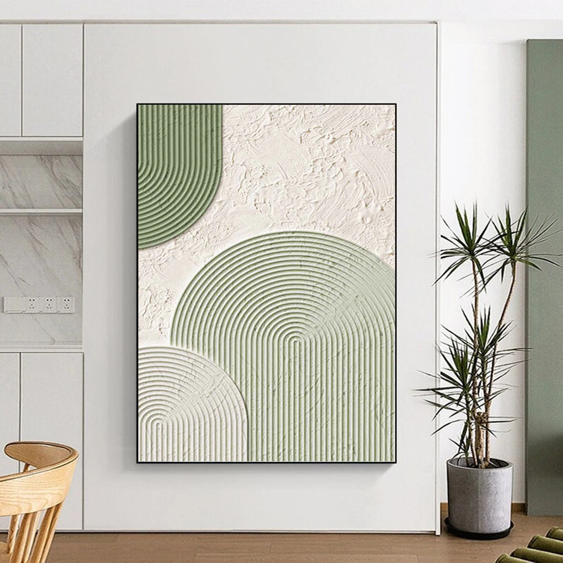 Minimalist Green and White Textured Abstract - Abstract Painting On Canvas DKH1488