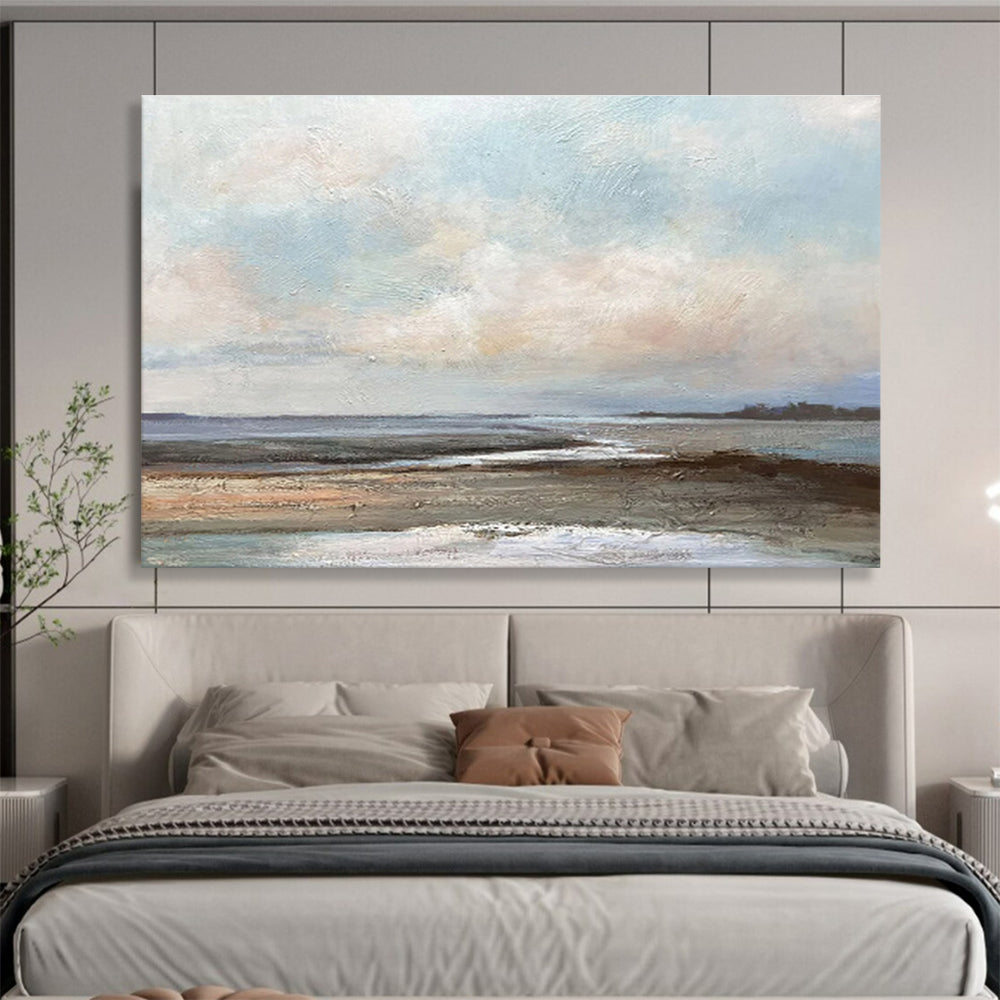 “Soft Coastal Hues” - Blue, Gray, Brown Impressionistic Seascape Painting On Canvas DKH755