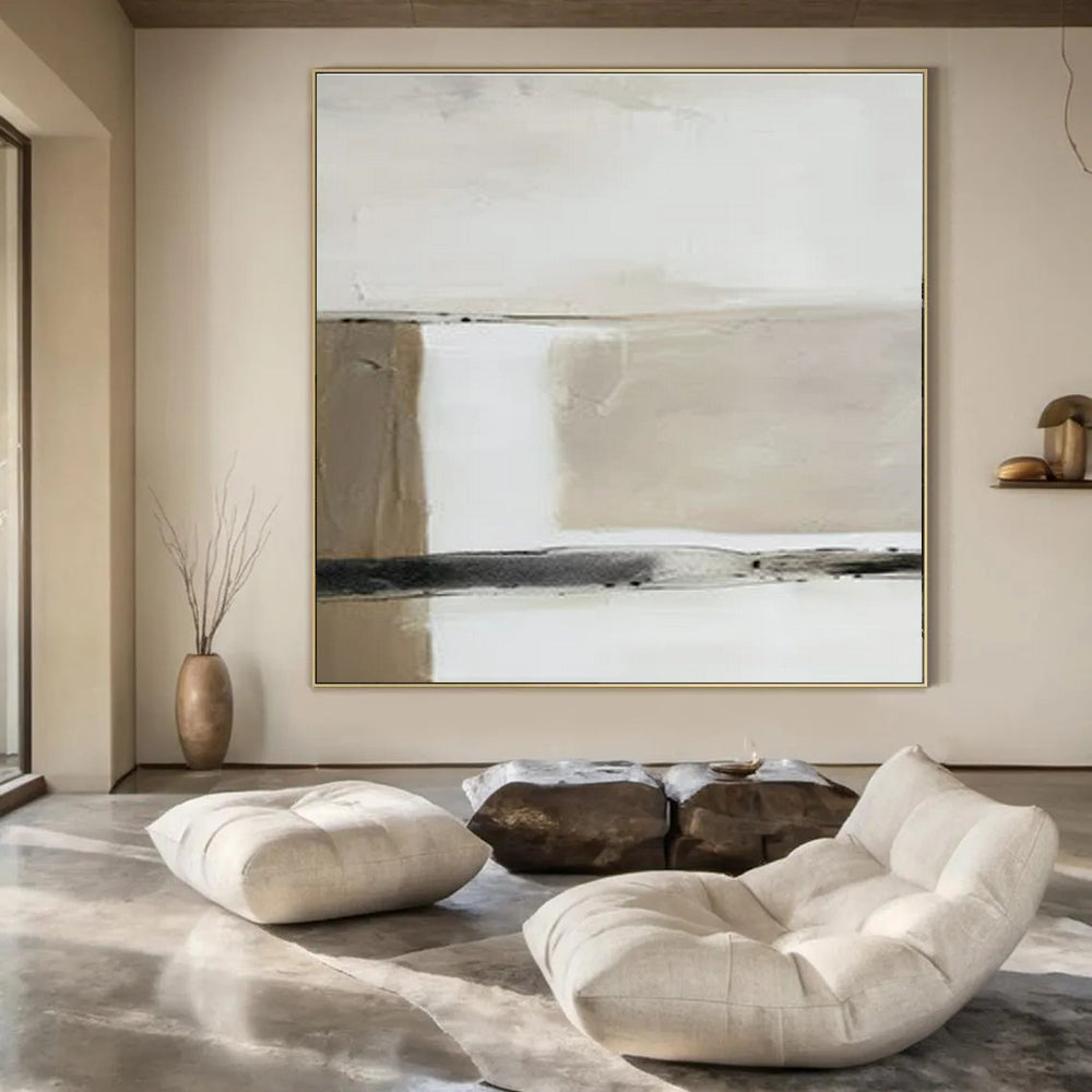 Beige & Black Minimalist Blocks - "Quiet Divides" - Abstract Minimalist Painting CT1477