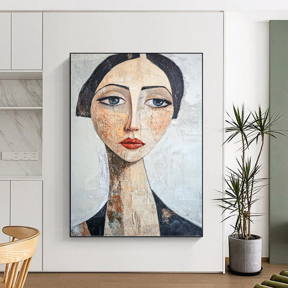 “Textured Portrait of a Woman” - Mixed - Media Abstract Portrait On Canvas DKH1654