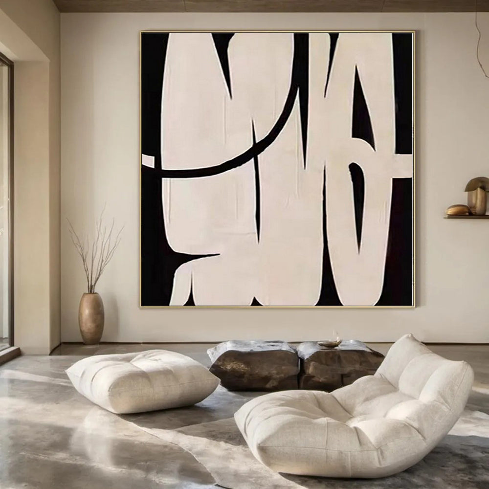 “Black and White Bold Forms” – Graphic Abstract Painting CT1119