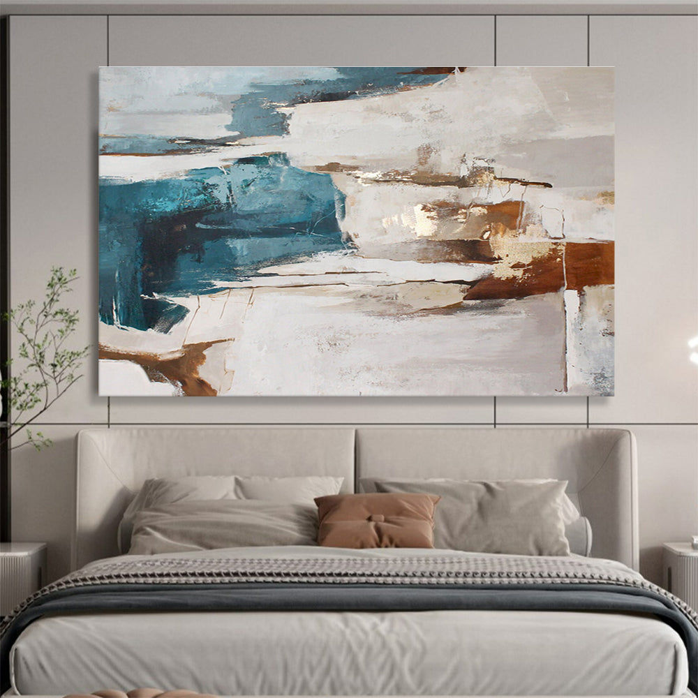“Teal - Brown Abstract Terrains” Abstract Acrylic Painting On Canvas DKH520