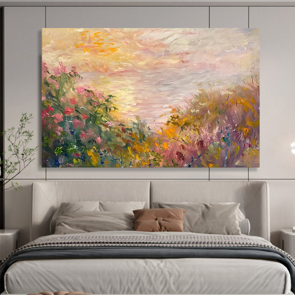 Pastel Meadow at Dusk - Impressionist Landscape Painting On Canvas DLZ195