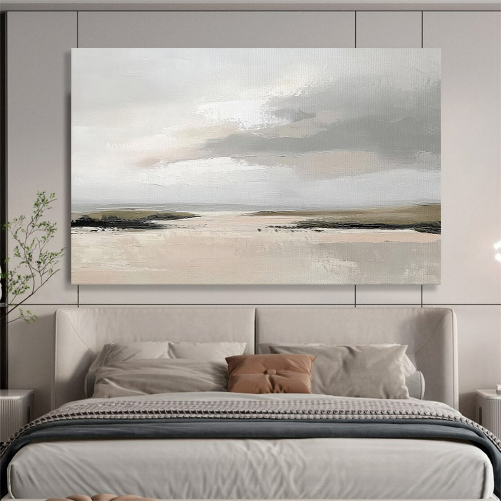 Gray Tones Coastal Scene Minimalist Painting On Canvas DKH243