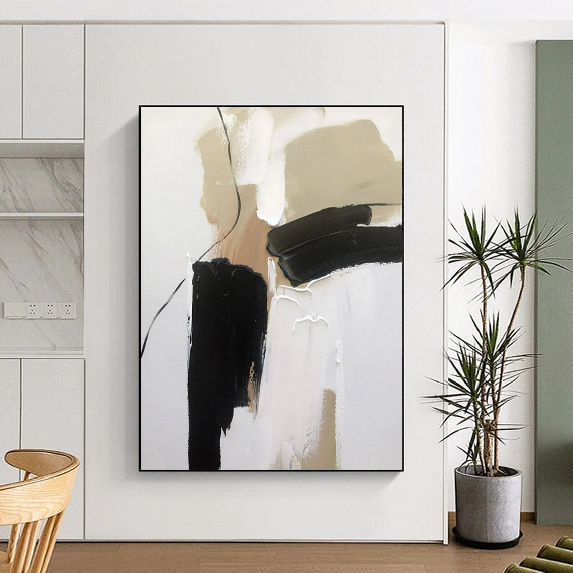 “Black - Beige - White Minimalist Abstraction” ,Abstract Acrylic Painting CT0798