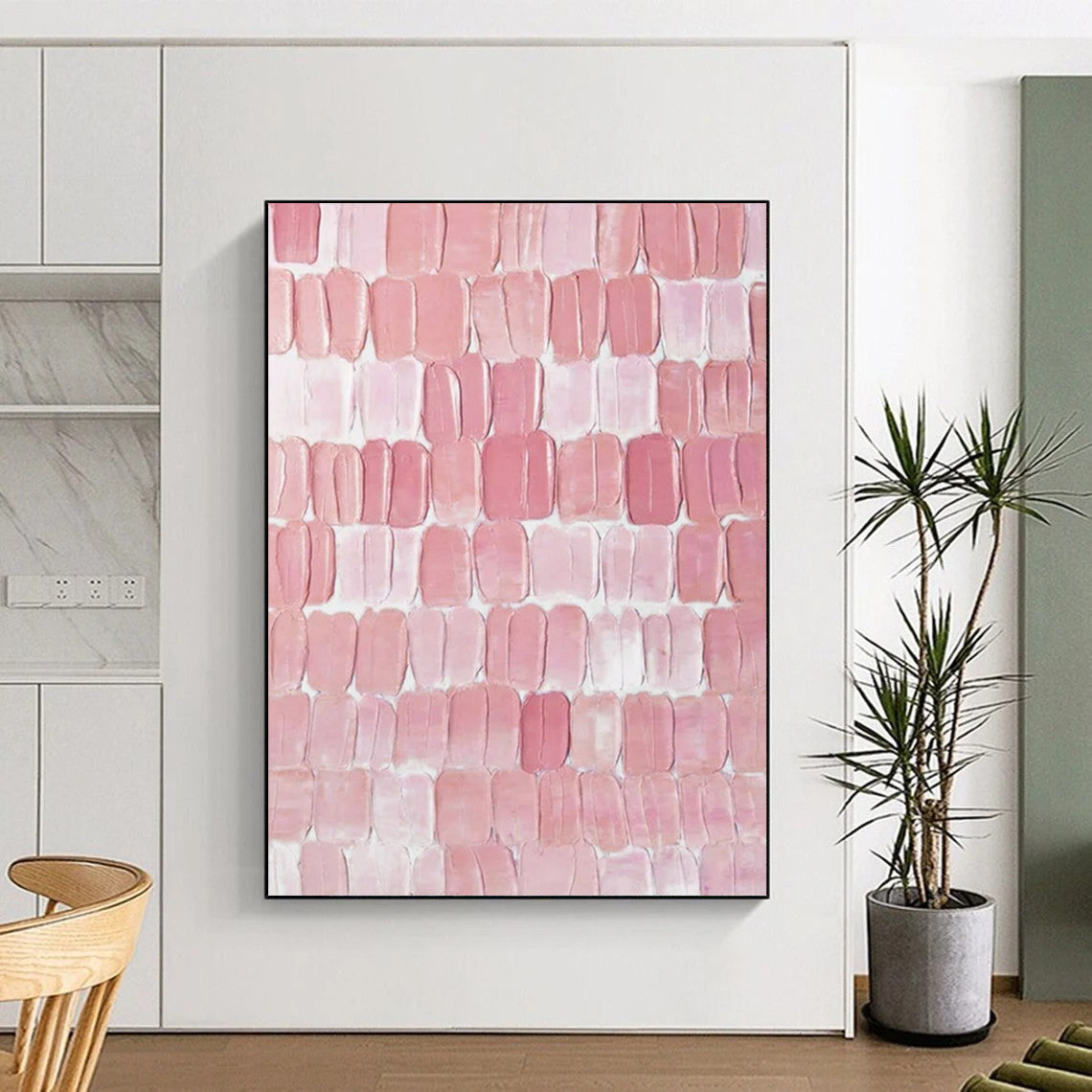 Pink Textured Tiles - Minimalist Textured Painting On Canvas CT2266