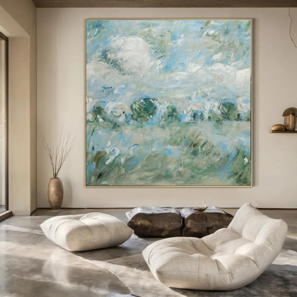 Soft Blues, Greens & Whites, Blurry Landscapes - "Misty Meadows" - Impressionistic Oil Painting CT1439