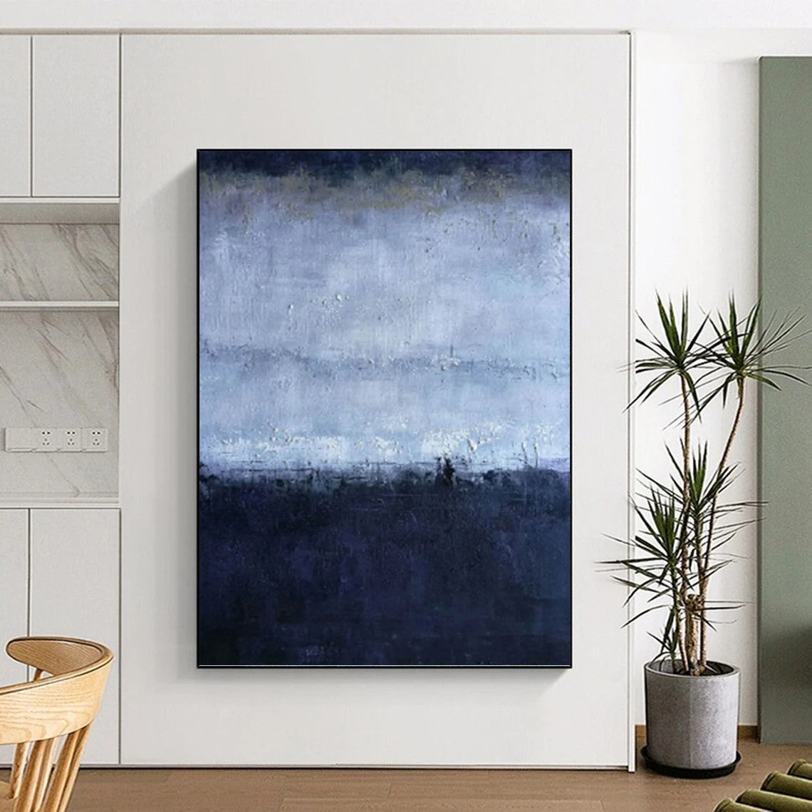 “Moody Blue Horizons” - Blue and Gray Abstract Landscape Painting On Canvas DKH1563