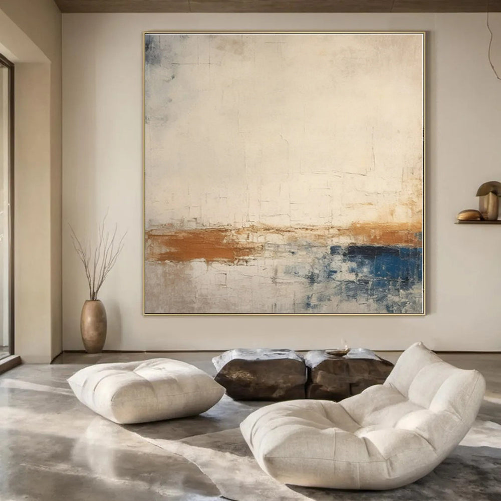 Neutral Tones with Brown & Blue - Abstract Minimalist Acrylic On Canvas CT1343