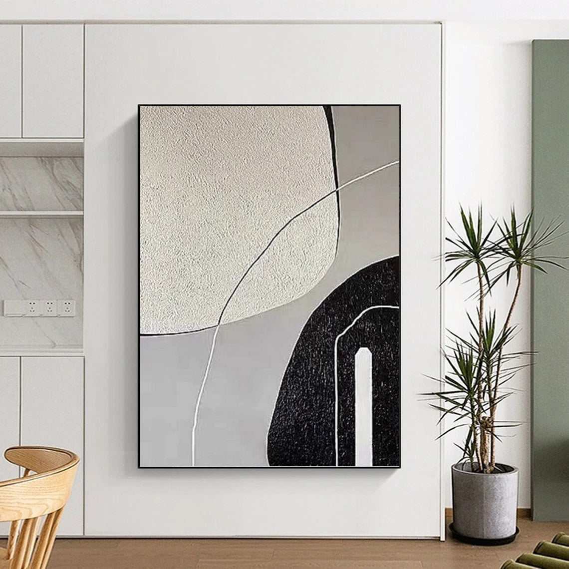 Gray Tones with Textured Shapes Painting On Canvas DKH1139
