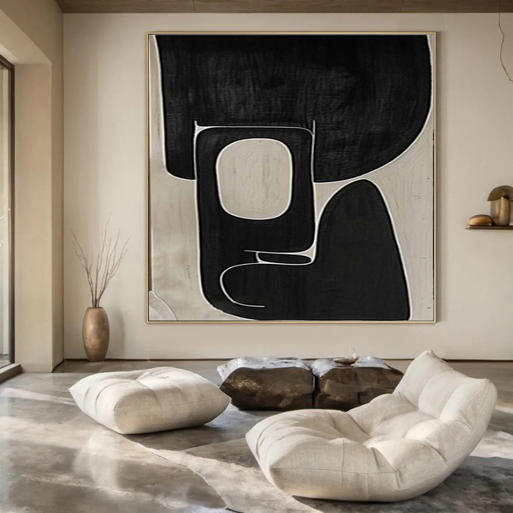 “Black - White Geometric Harmony” – Abstract Geometric Painting CT1074