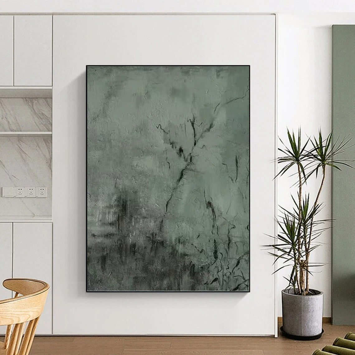 “Gray Textured Abstract” - Gray & Black Textured Abstract Painting On Canvas DKH1205