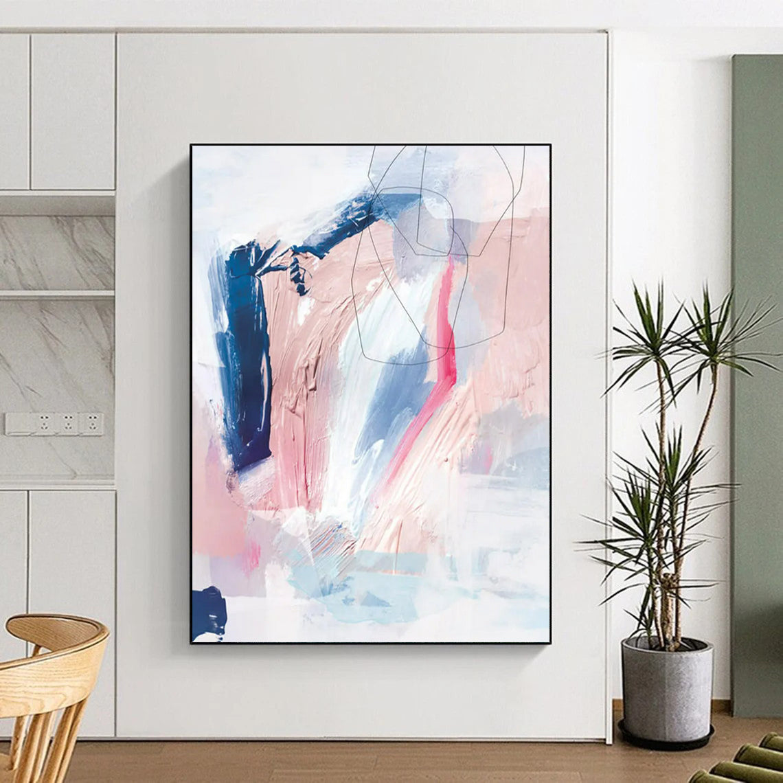 Pink, Blue, White & Navy Linear - Textured Mix - Abstract Painting On Canvas CT2311