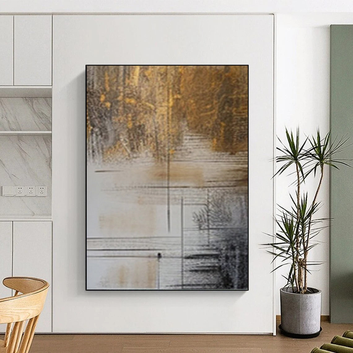 “Brown, Gold & Black Line - Mixed Abstract” Painting On Canvas DKH0980
