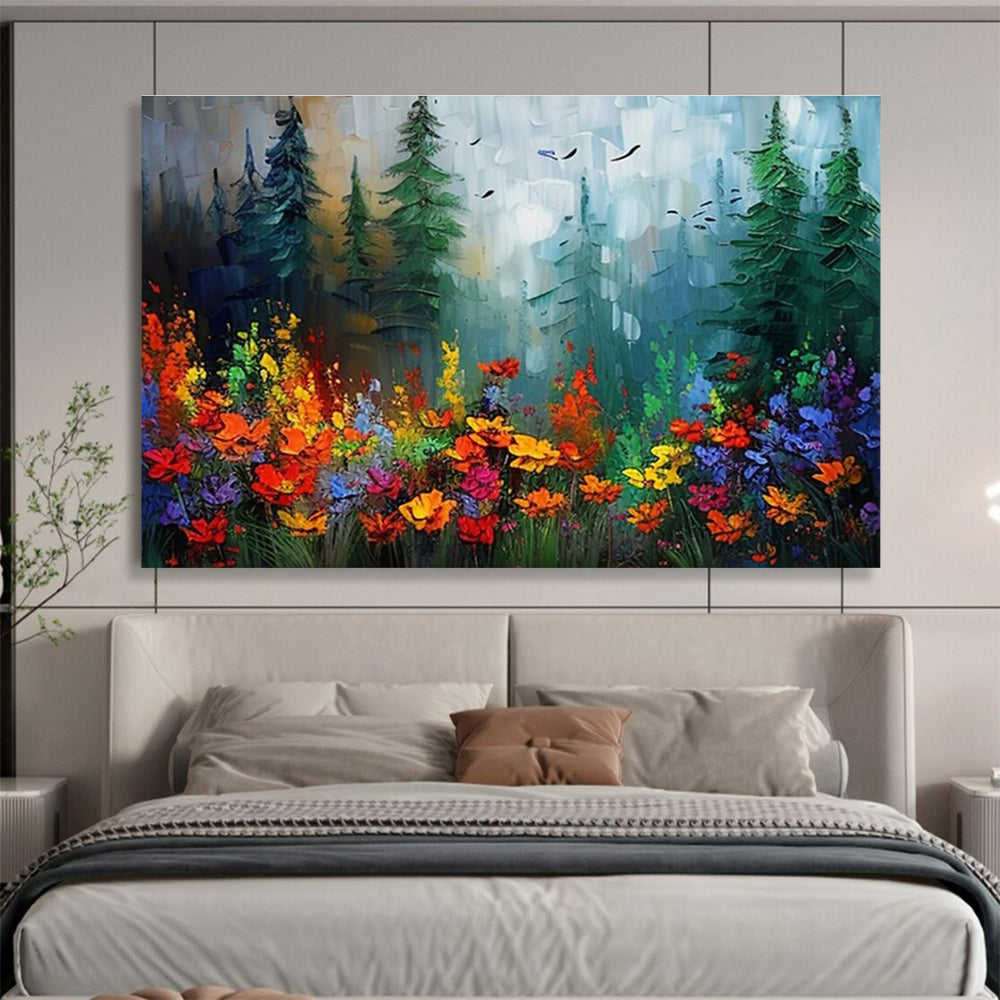 “Rainbow Forest Wildflowers” - Enchanting Landscape Painting On Canvas DKH839