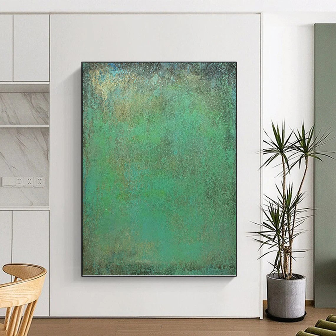 “Teal & Green Textured Canvas” - Teal, Green & Brown Textured Abstract Painting On Canvas DKH1213