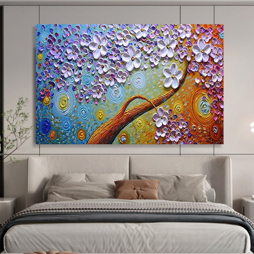 Textured Flower Tree with Swirls - Impasto Fantasy Painting On Canvas DLZ217