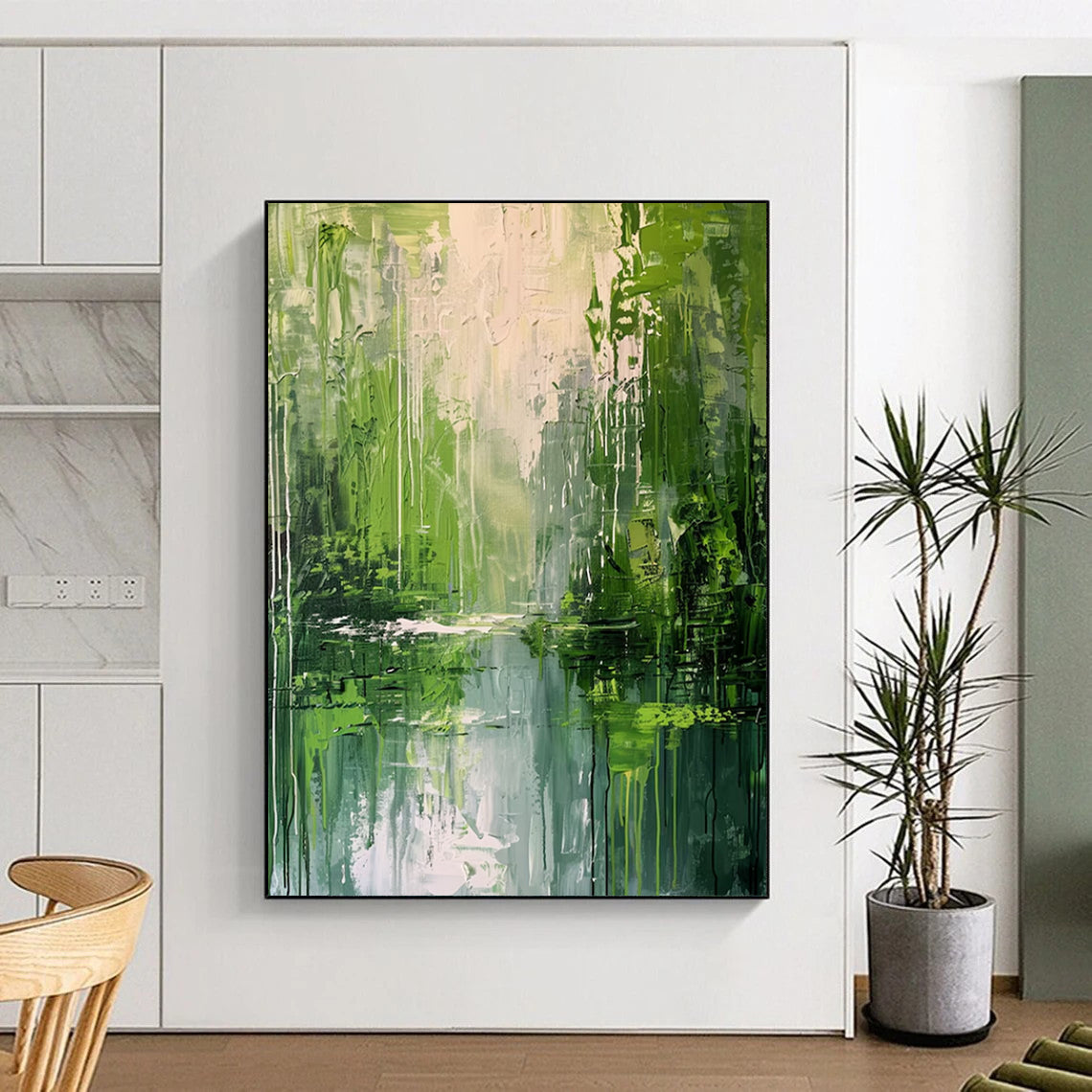 “Lush Green Forest Reflection” - Impressionist Landscape Painting On Canvas DTP002