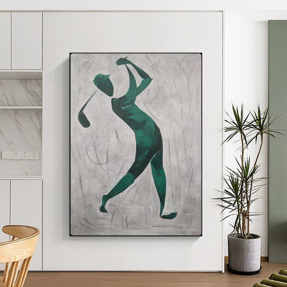 “Abstract Golfer Silhouette” – Minimalist Oil Painting On Canvas CT2162