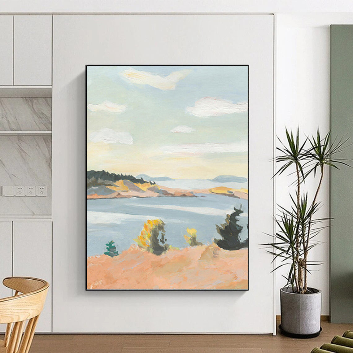 Bright, Airy Coastal View - Landscape Painting On Canvas DKH1460