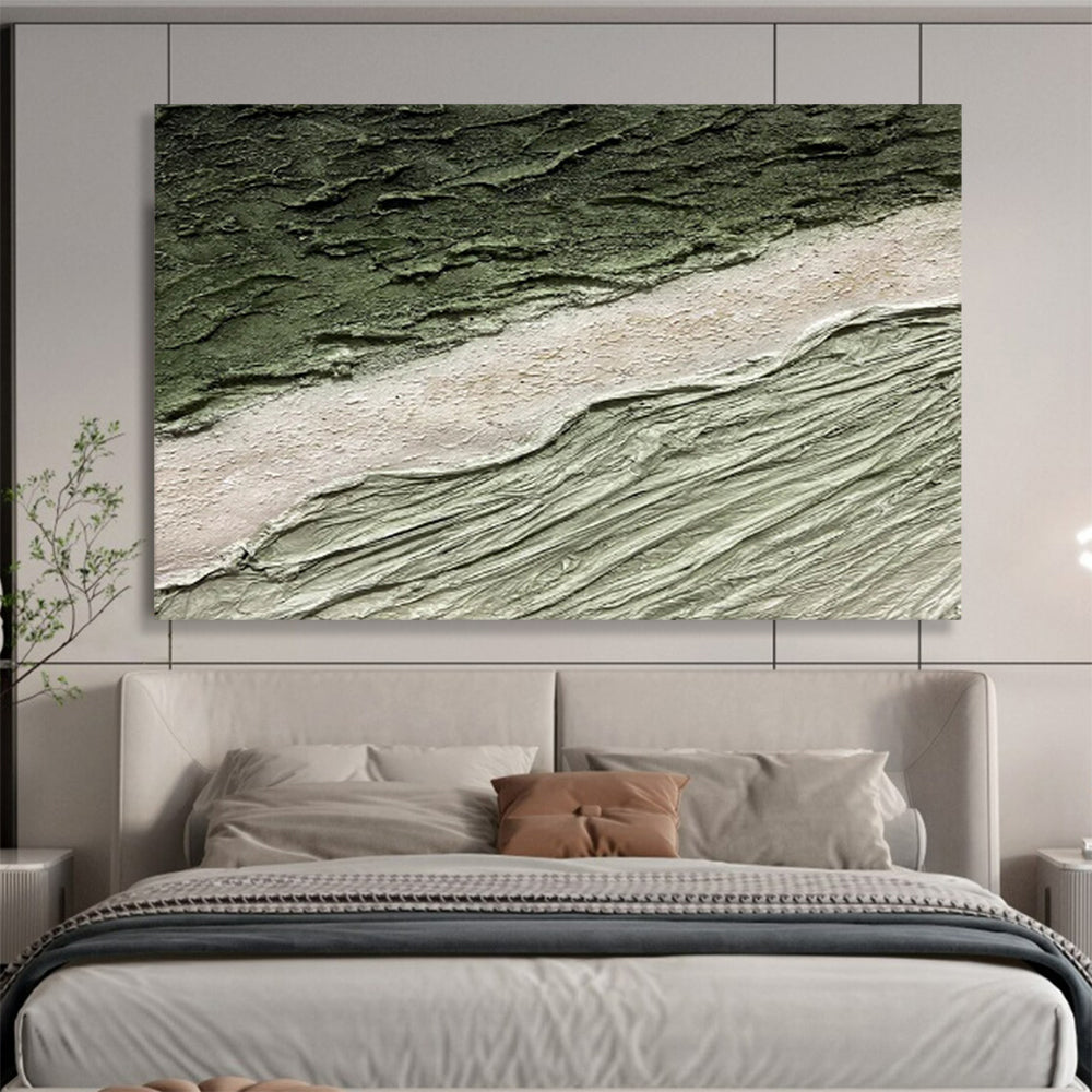 “Textured Earth Tones - Layered Greens and Beiges” Painting On Canvas DKH001