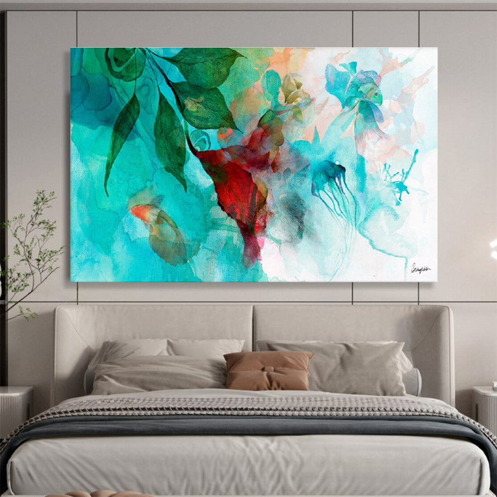 “Colorful Underwater - Floral Fusion” Watercolor - Style Fantasy Painting On Canvas DKH538