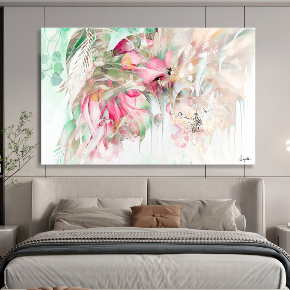 “Pastel Floral Cascade” Watercolor - Style Floral Painting On Canvas DKH534