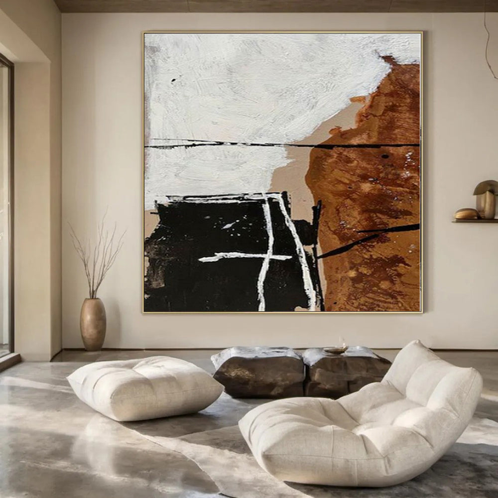 “Expressive Beige - Black - White Abstract” – Abstract Expressionist Painting CT1111